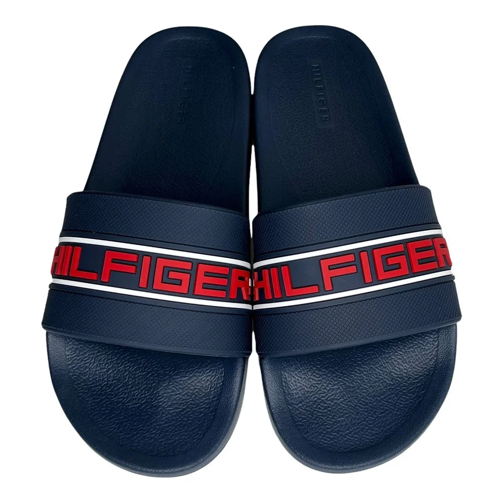 Tommy Hilfiger Mens ETTO Slide Sandals Size 11 Navy Blue Red Comfort Lightweight